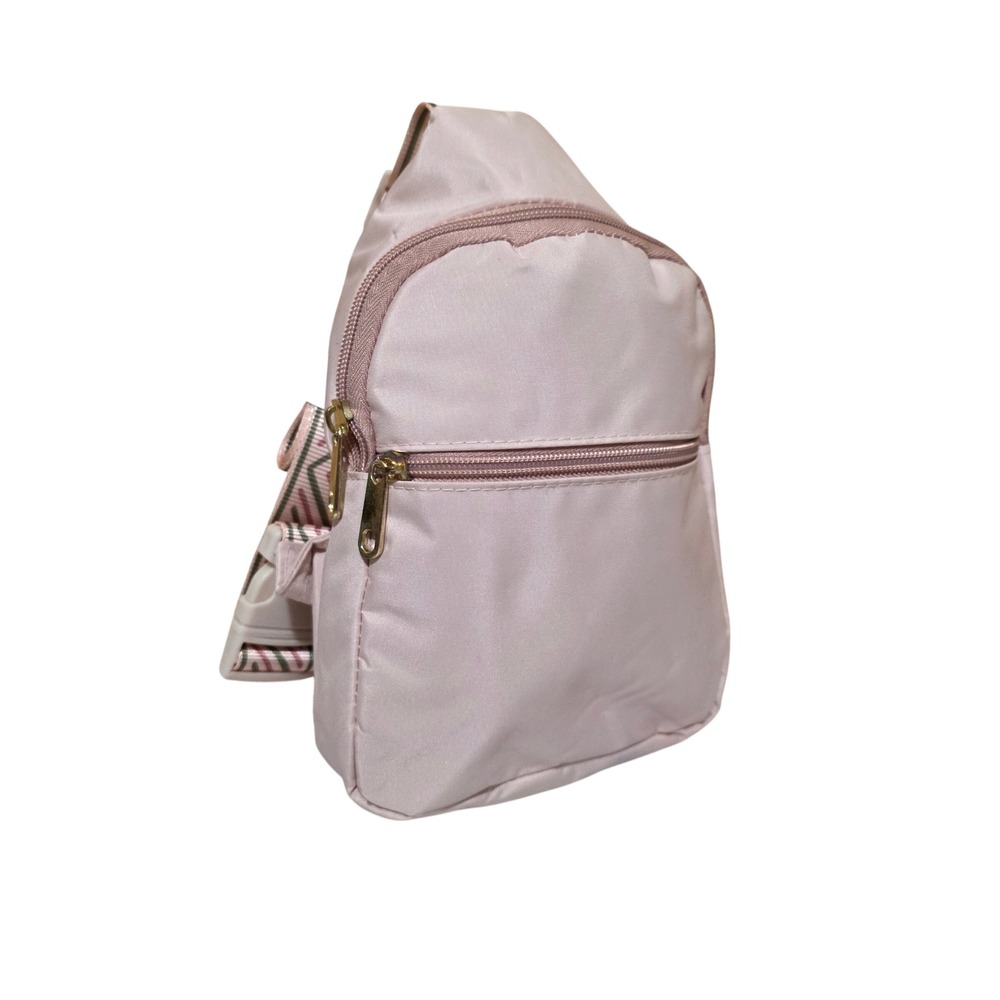 Blush Pink Nylon Sling Bag Geometric Strap Crossbody Backpack Front Pocket NEW